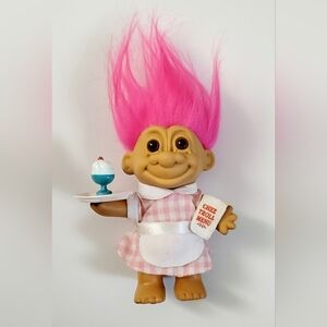 Vintage 1990s Russ Troll Chez Troll Menu Waitress Pink Hair Ice Cream Tray